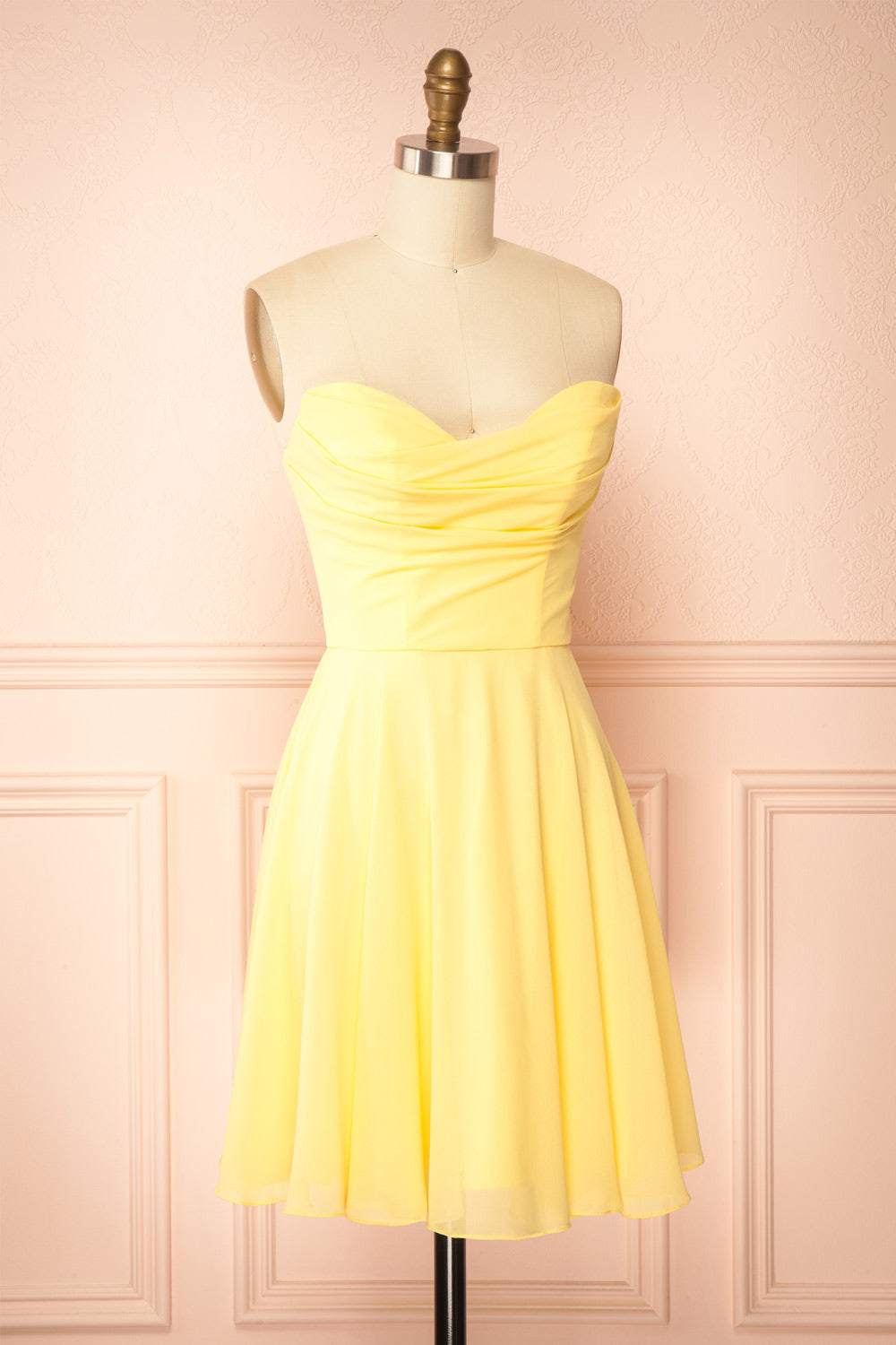 Tamy Light Yellow Short Chiffon Dress with Sweetheart Neckline | Boutique 1861 side