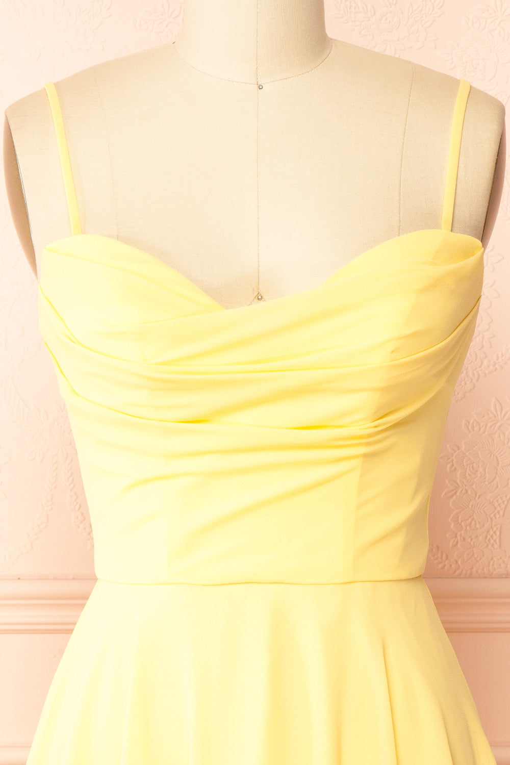 Tamy Light Yellow Short Chiffon Dress with Sweetheart Neckline | Boutique 1861 front view straps