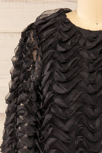 Tamworth Black Tulle Cropped Top w/ Long Sleeves | La petite garçonne front close-up