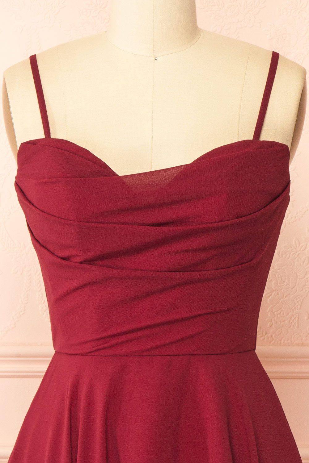 Tamy Burgundy Short Chiffon Dress with Sweetheart Neckline | Boutique 1861 straps 