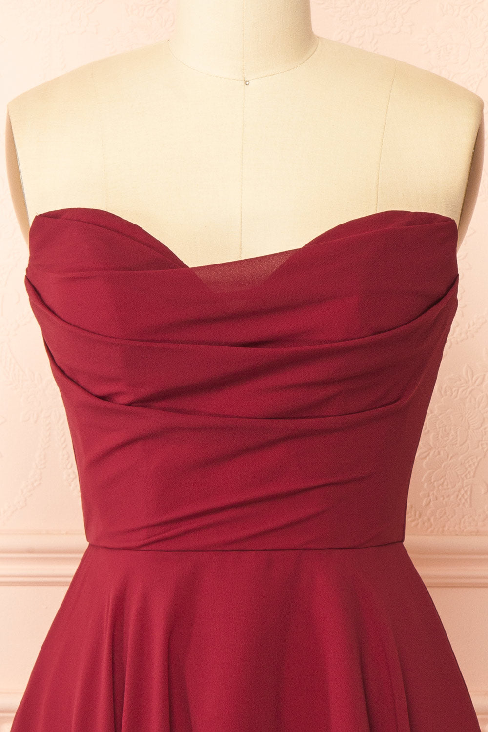 Tamy Burgundy Short Chiffon Dress with Sweetheart Neckline | Boutique 1861 front