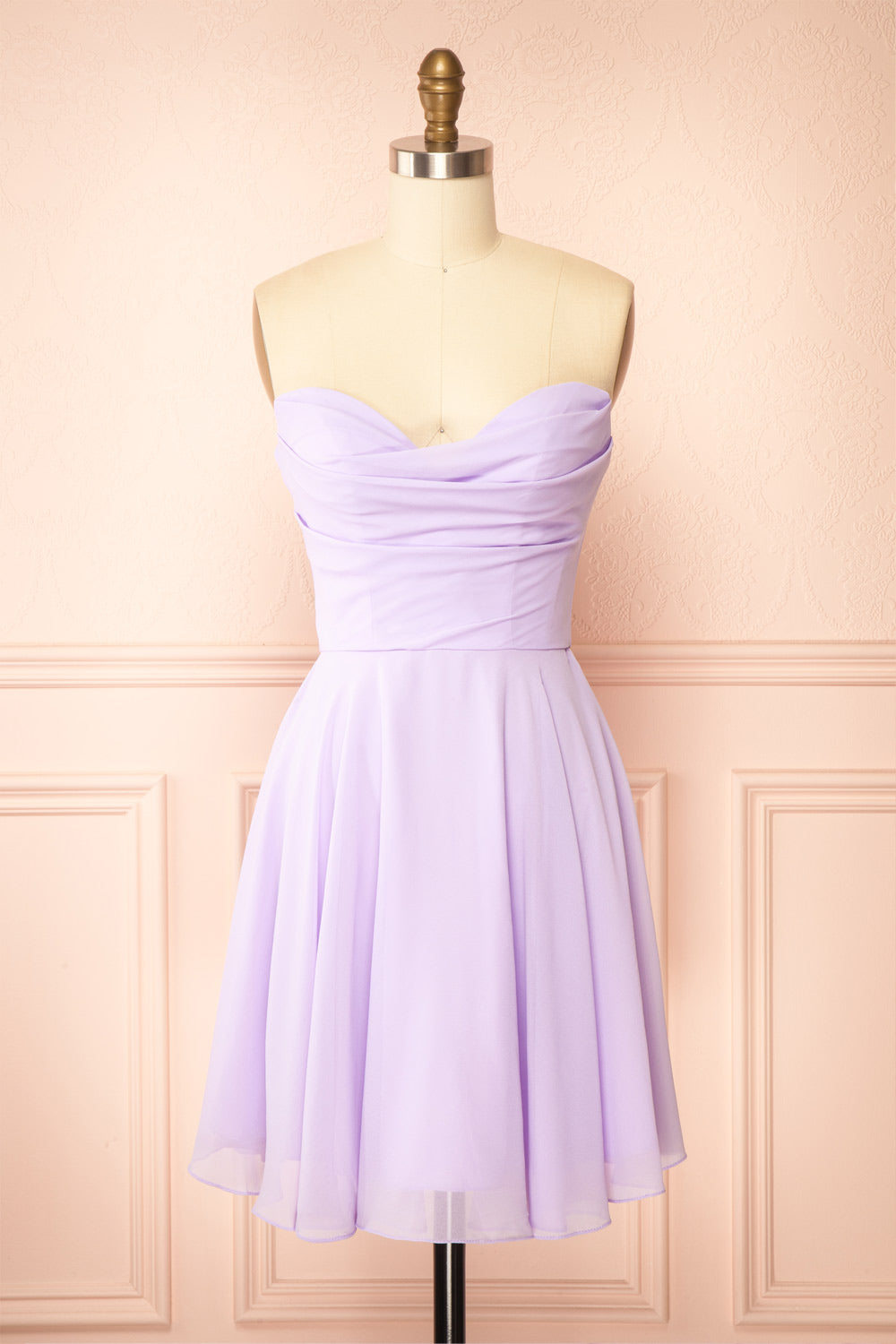 Tamy Lavender Short Chiffon Dress with Sweetheart Neckline | Boutique 1861 front