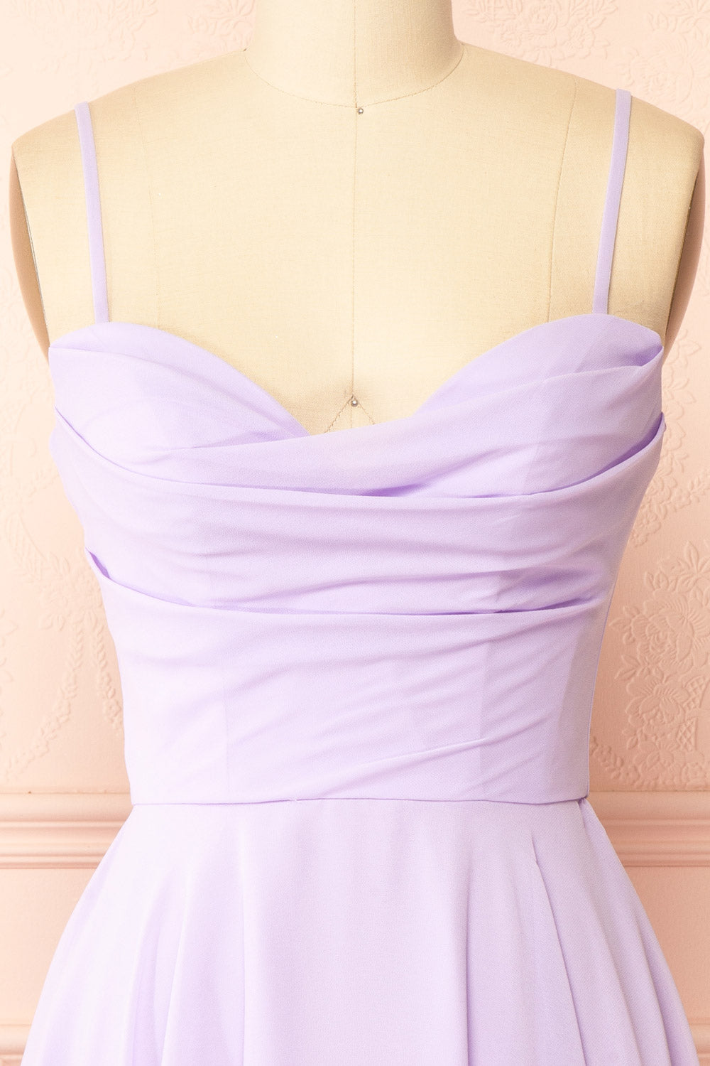 Tamy Lavender Short Chiffon Dress with Sweetheart Neckline | Boutique 1861 front view with straps