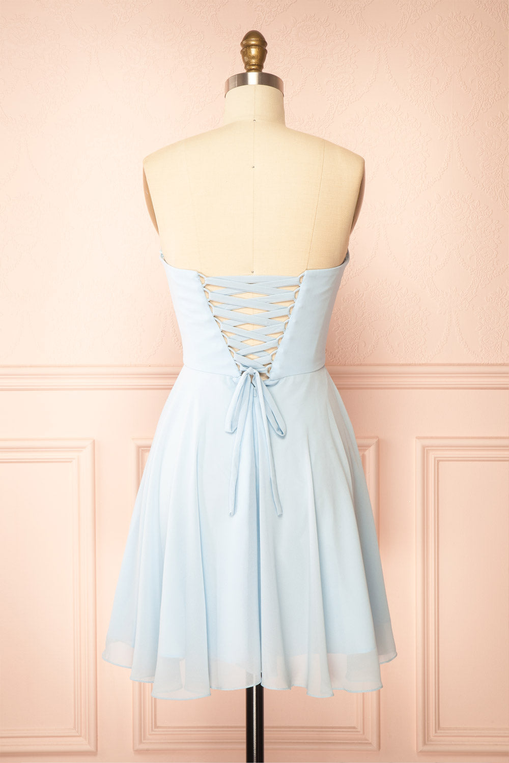 Tamy Light Blue Short Chiffon Dress with Sweetheart Neckline | Boutique 1861 back