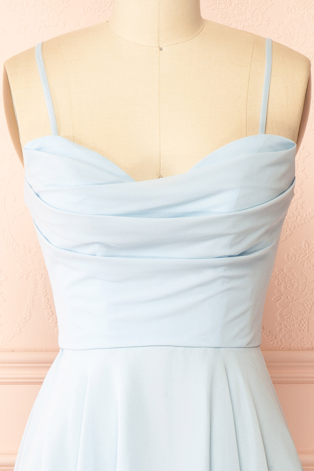 Tamy Light Blue Short Chiffon Dress with Sweetheart Neckline | Boutique 1861 front view with straps