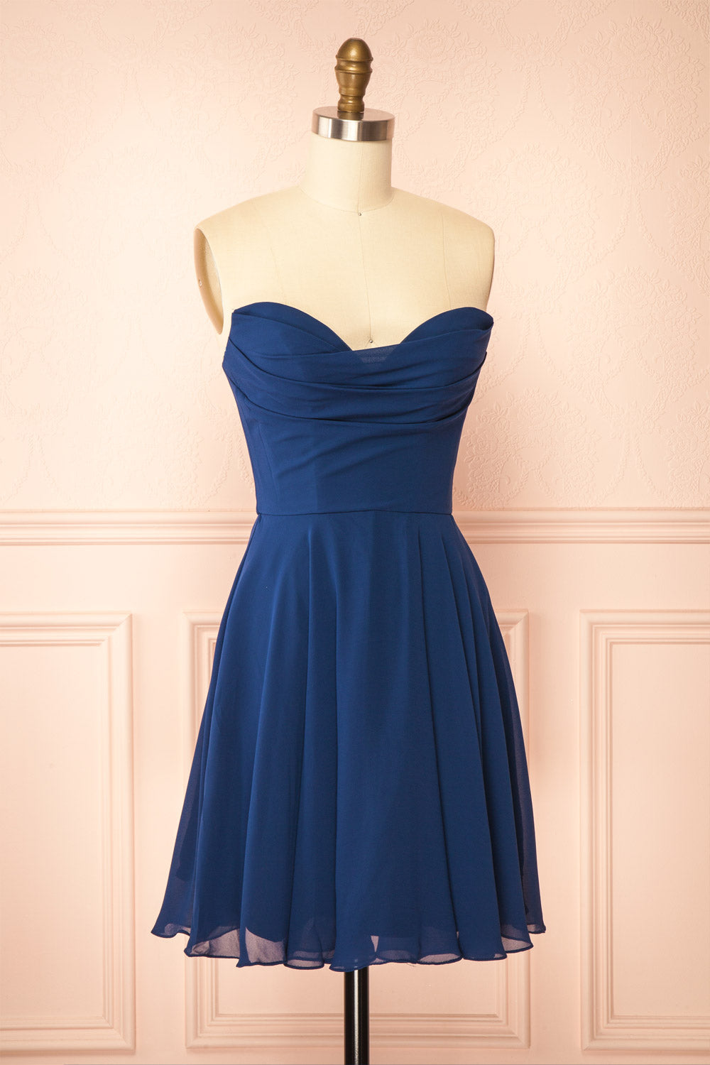 Tamy Navy Short Chiffon Dress with Sweetheart Neckline | Boutique 1861 side