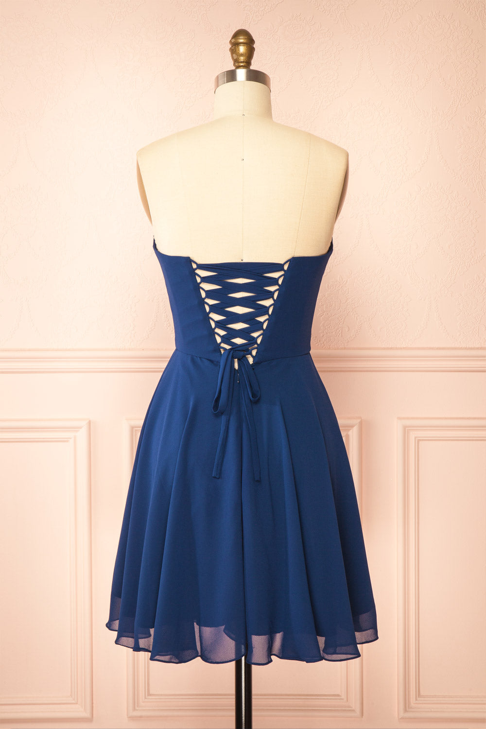 Tamy Navy Short Chiffon Dress with Sweetheart Neckline | Boutique 1861 back