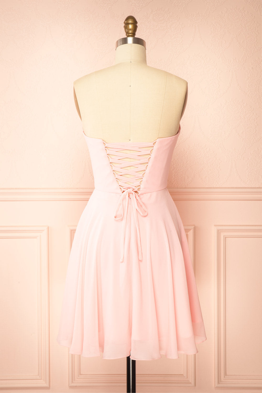 Tamy Pink Short Chiffon Dress with Sweetheart Neckline | Boutique 1861 back