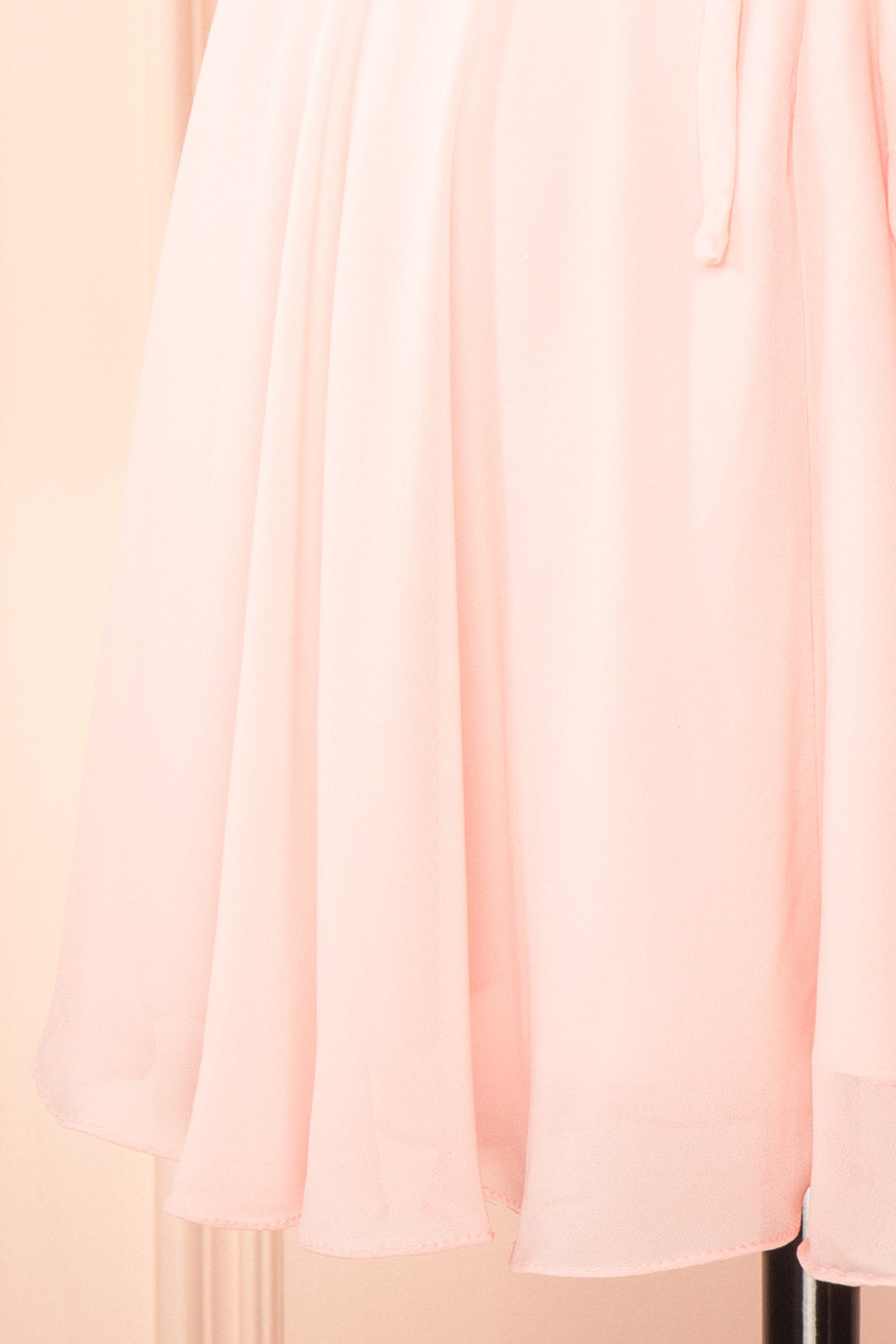 Tamy Pink Short Chiffon Dress with Sweetheart Neckline | Boutique 1861 bottom right details