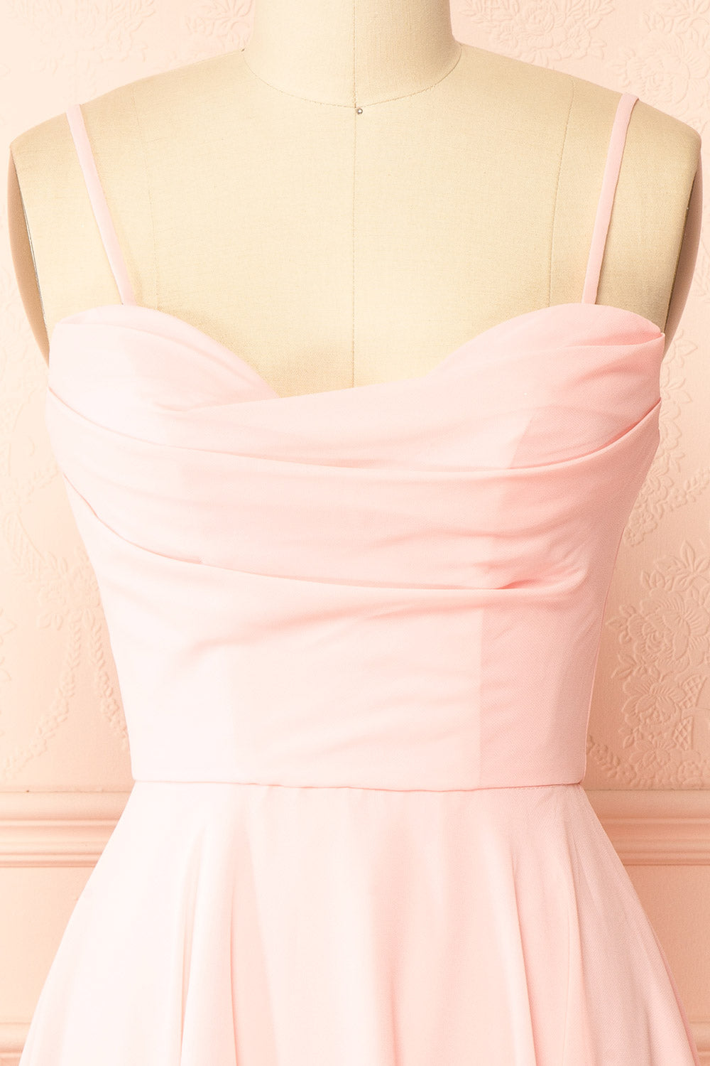 Tamy Pink Short Chiffon Dress with Sweetheart Neckline | Boutique 1861 front view with straps