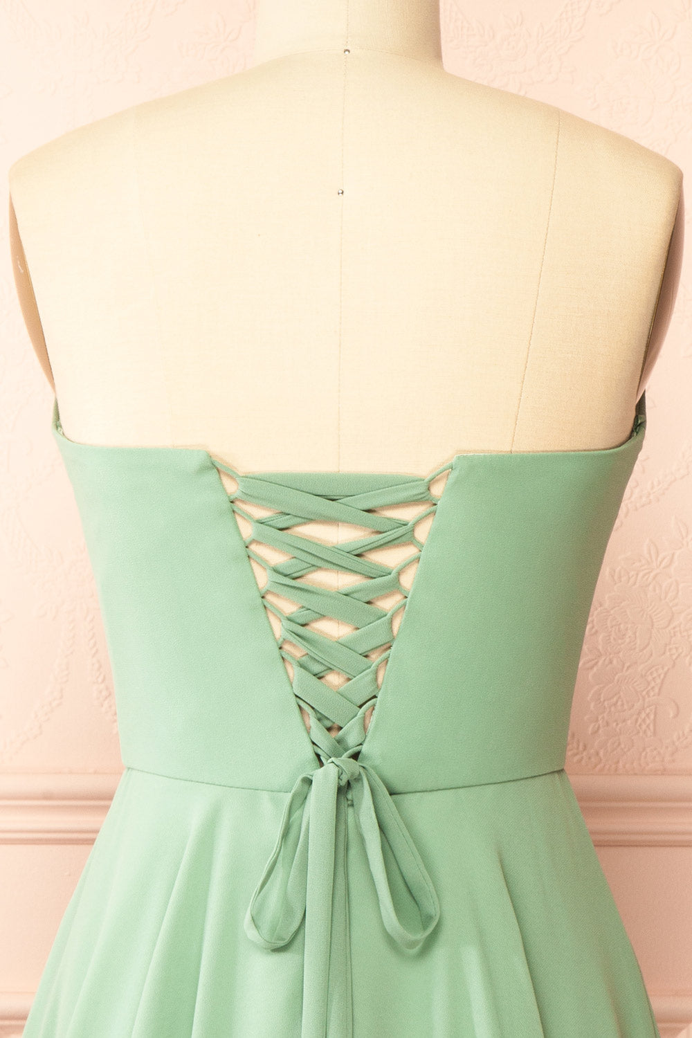 Tamy Sage Short Chiffon Dress with Sweetheart Neckline | Boutique 1861 back