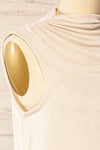 Tapshap Ivory Sleeveless Top w/ Draped Mock Neck | La petite garçonne side close-up