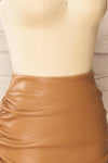Tarare Ruched Brown Faux-Leather Skirt | La petite garçonne side