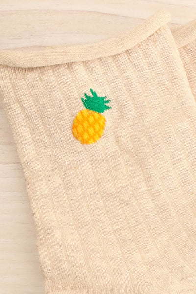 Tassin Beige Pineapple Print Crew Socks | La petite garçonne close-up