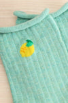Tassin Turquoise Lemon Print Crew Socks | La petite garçonne close-up