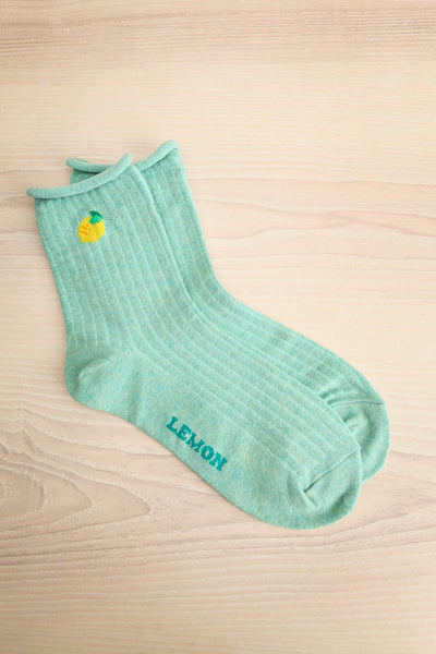 Tassin Turquoise Lemon Print Crew Socks | La petite garçonne