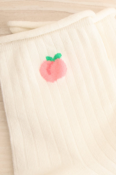 Tassin White Peach Print Crew Socks | La petite garçonne close-up