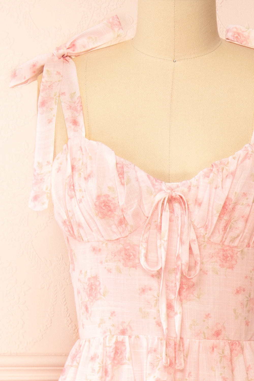 Taylor Midi Pink Floral Dress w/ Bow Straps | Boutique 1861  front