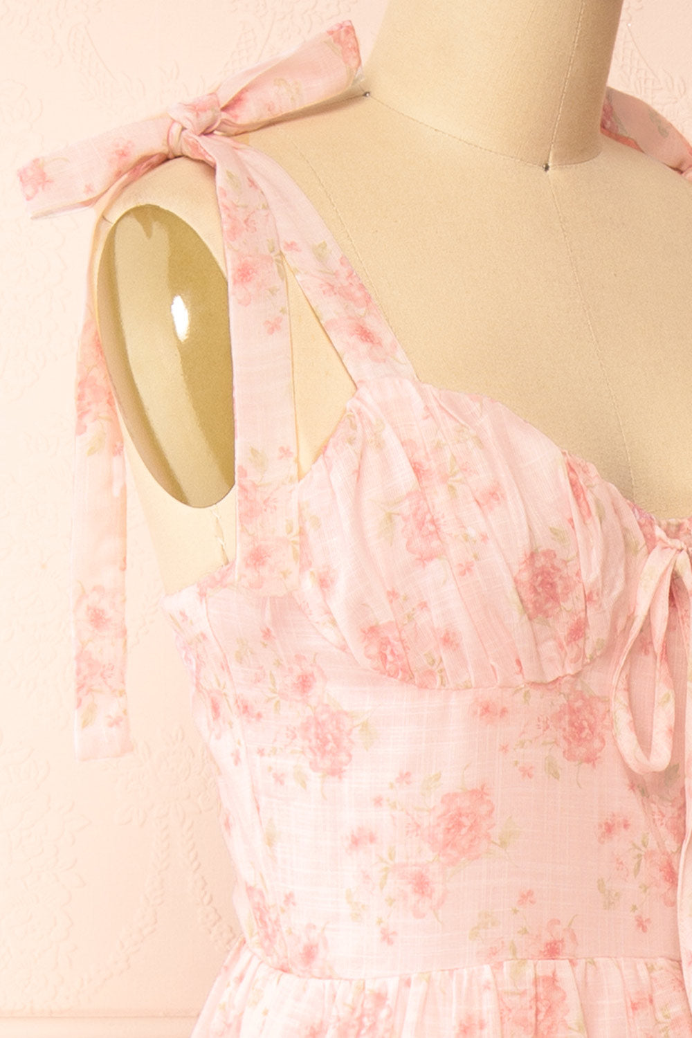 Taylor Midi Pink Floral Dress w/ Bow Straps | Boutique 1861 side
