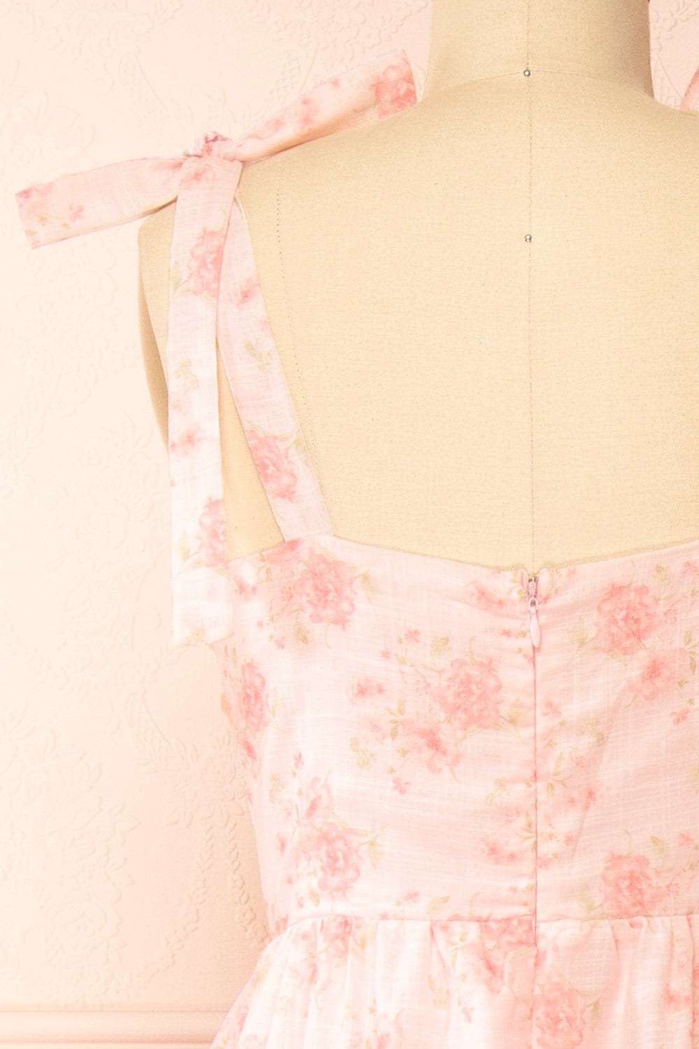 Taylor Midi Pink Floral Dress w/ Bow Straps | Boutique 1861 back
