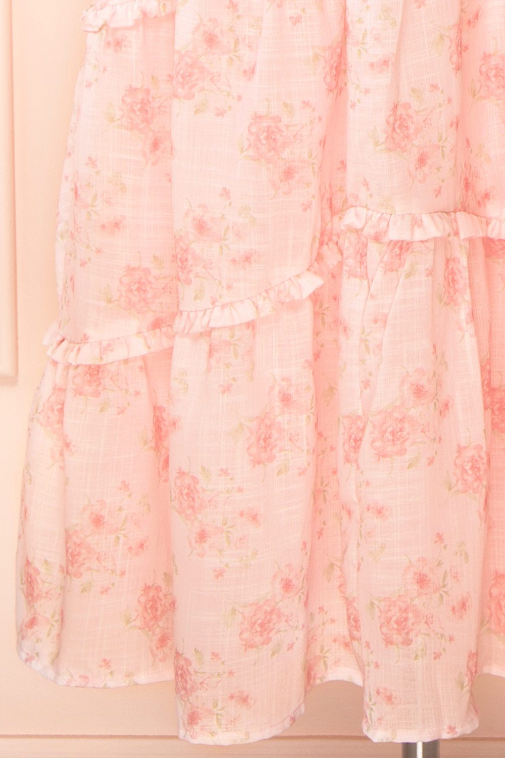 Taylor Midi Pink Floral Dress w/ Bow Straps | Boutique 1861 bottom