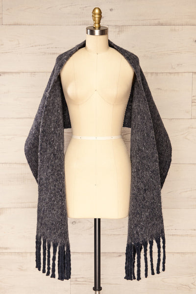 Telford Grey Fuzzy Knit Scarf | La petite garçonne shawl view
