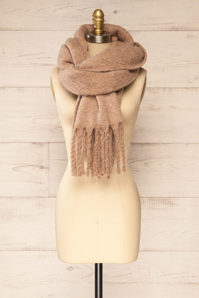 Telford Taupe Fuzzy Knit Scarf | La petite garçonne middle view