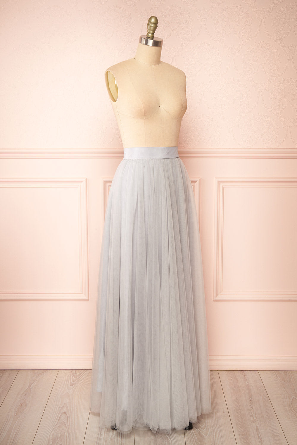 Telia Grey Tulle Maxi Skirt | Boutique 1861 side view