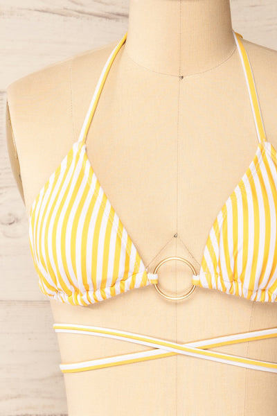 Temara Yellow Striped Bikini Top | La petite garçonne front close-up