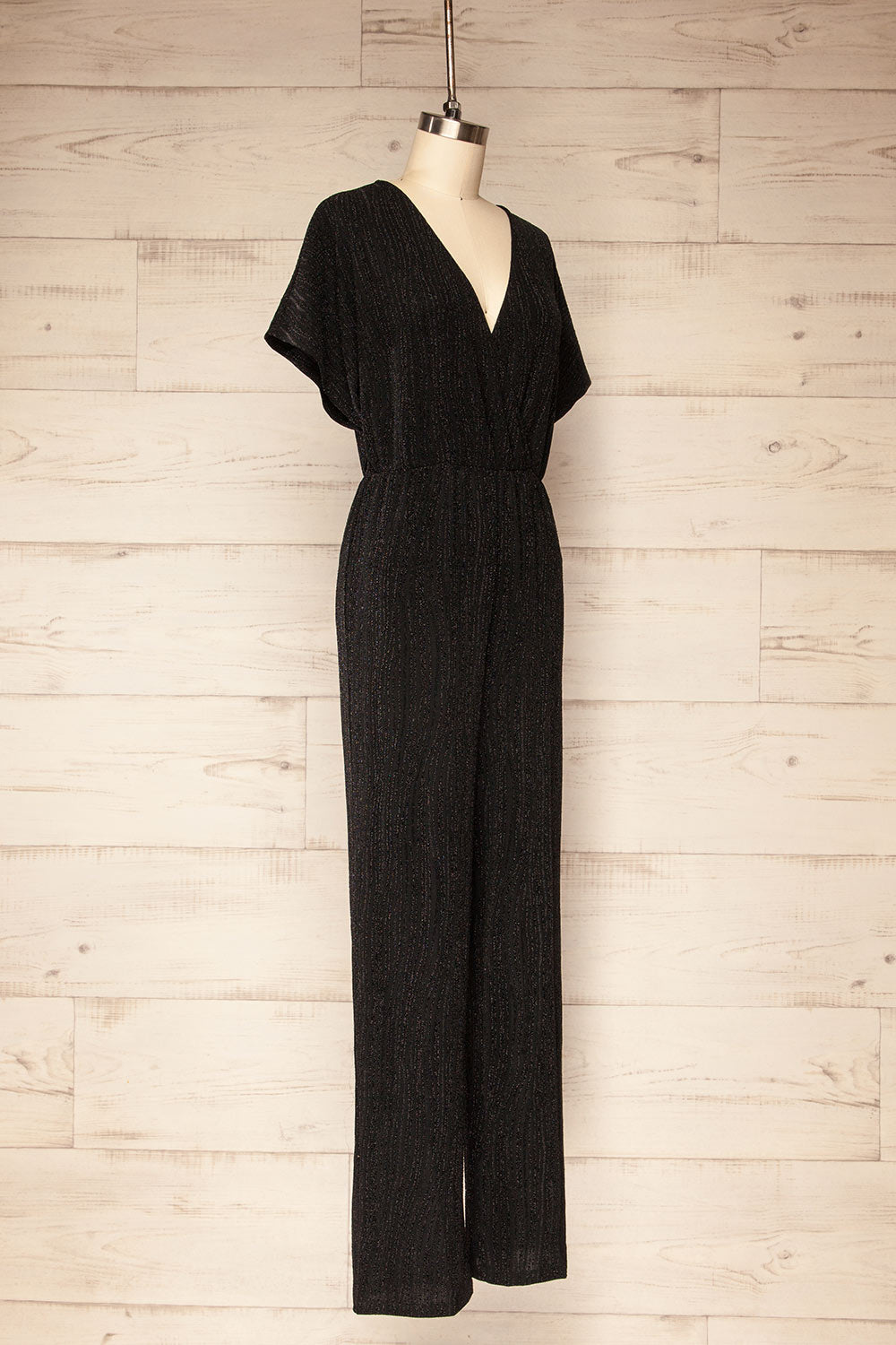 Tenerife Sparkly Black Jumpsuit w/ Short Sleeves | La petite garçonne side view