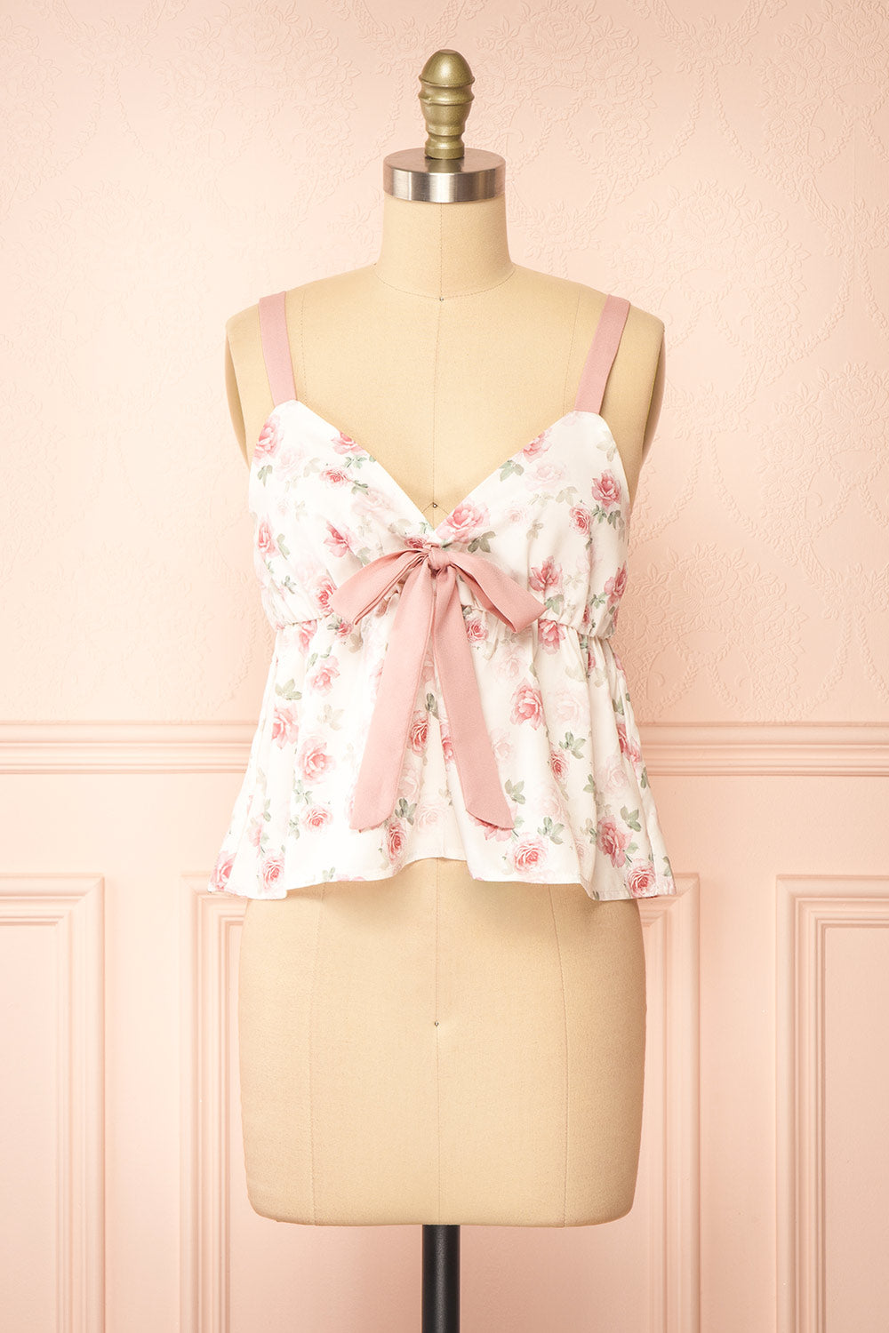 Terri Pink Floral Top w/ Ribbon | Boutique 1861 front view