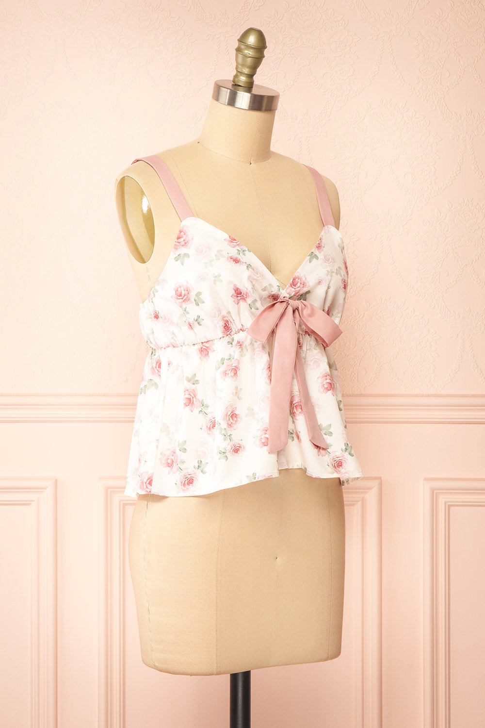 Terri Pink Floral Top w/ Ribbon | Boutique 1861  side view