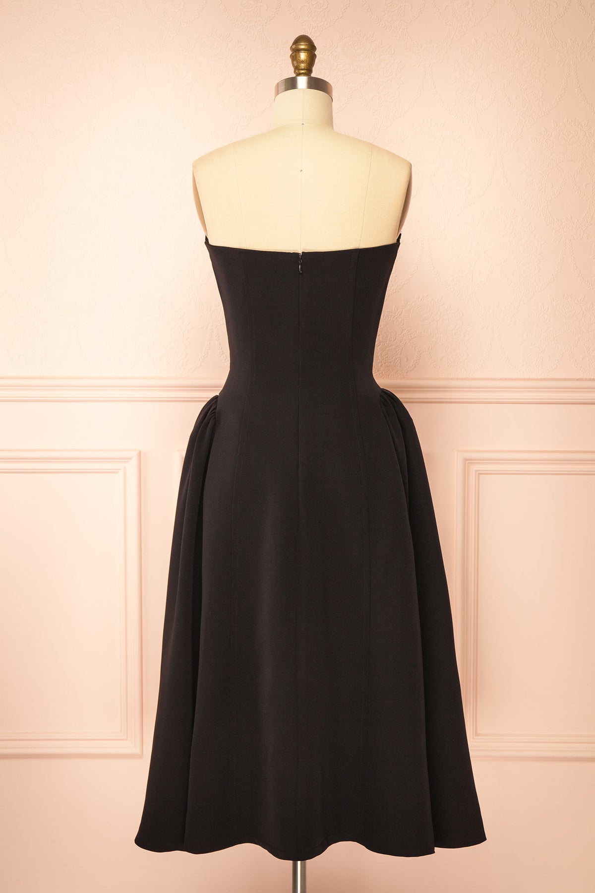 back view of Terside Black A-Line Strapless Midi Dress at Boutique 1861