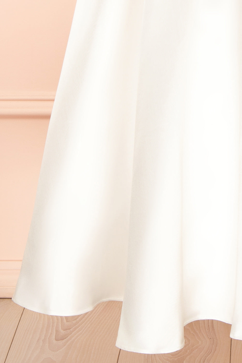 Thalania Long White Satin Dress with Fitted Bodice and Pockets | Boudoir 1861 bottom 