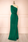 Thaleia Green One Shoulder Maxi Dress w/ High Slit | Boutique 1861 front view