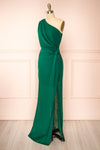 Thaleia Green One Shoulder Maxi Dress w/ High Slit | Boutique 1861 side view