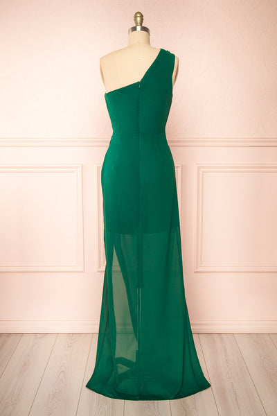 Thaleia Green One Shoulder Maxi Dress w/ High Slit | Boutique 1861 back view