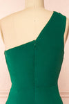 Thaleia Green One Shoulder Maxi Dress w/ High Slit | Boutique 1861 back close-up