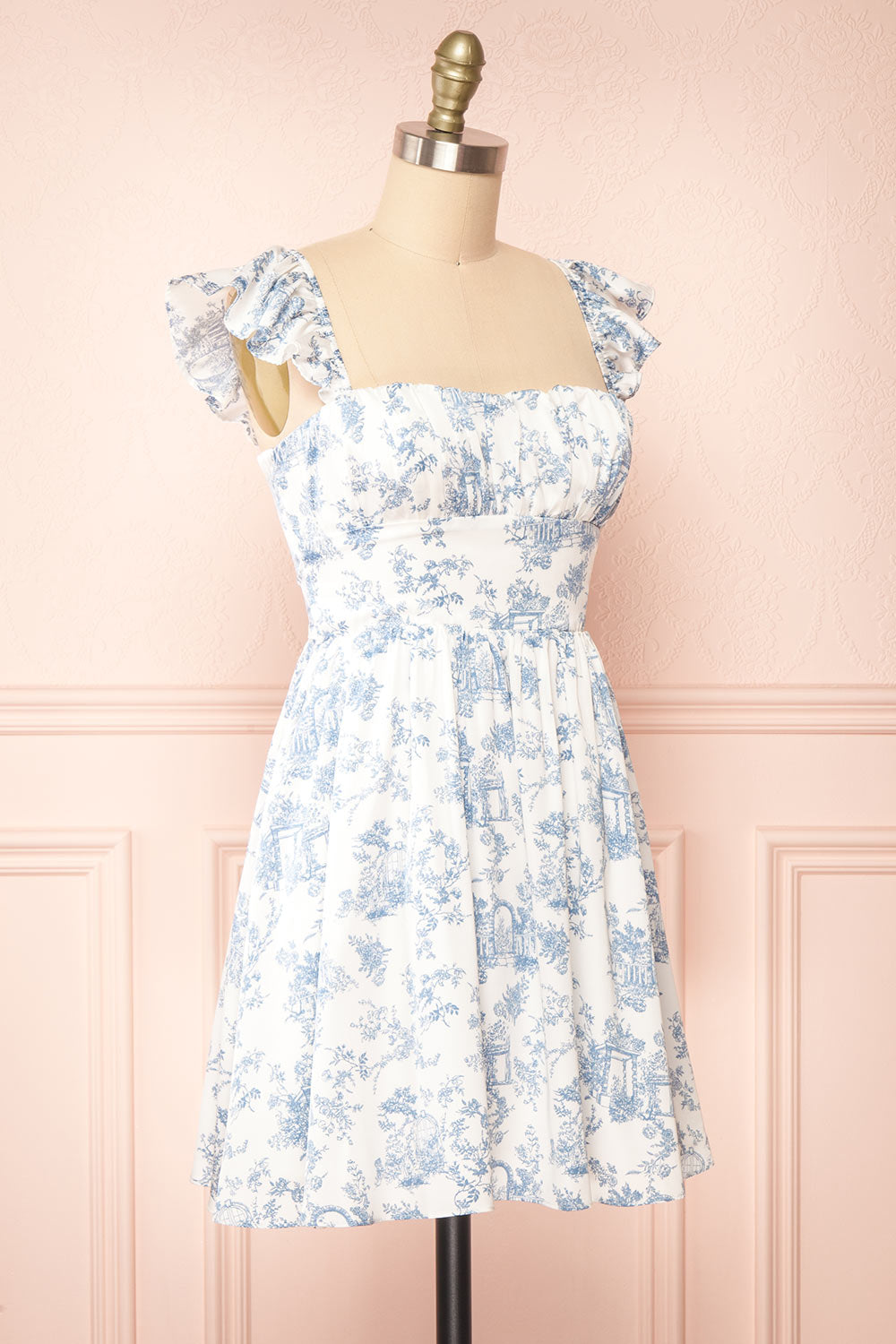 Thalia Short White & Blue Patterned Dress | Boutique 1861 side view