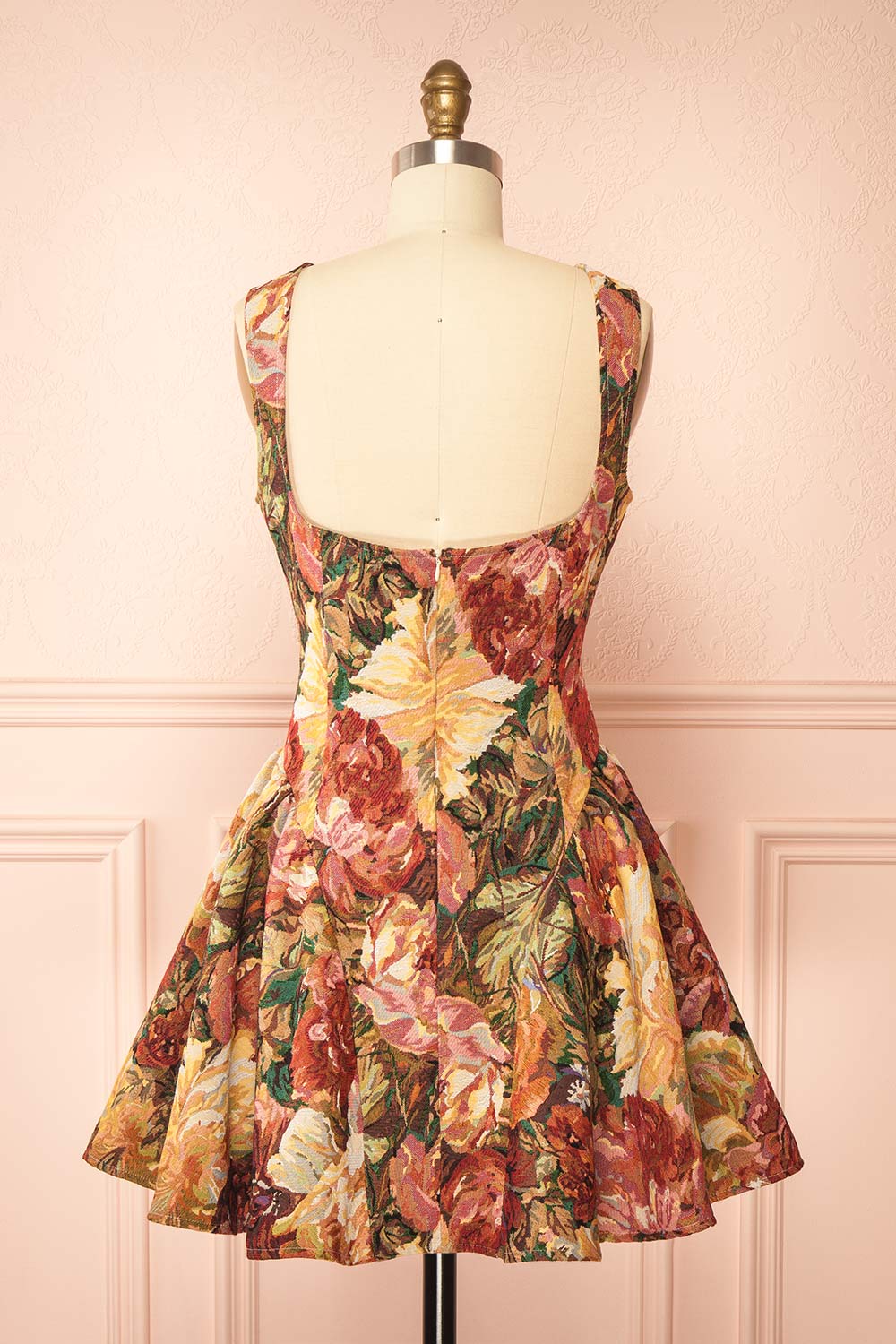 Thalira Floral Jacquard A-Line Mini Dress | Boutique 1861 back view