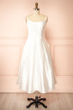 Thalix Ivoire | Robe Midi Satinée avec Poches et Dos Ouvert