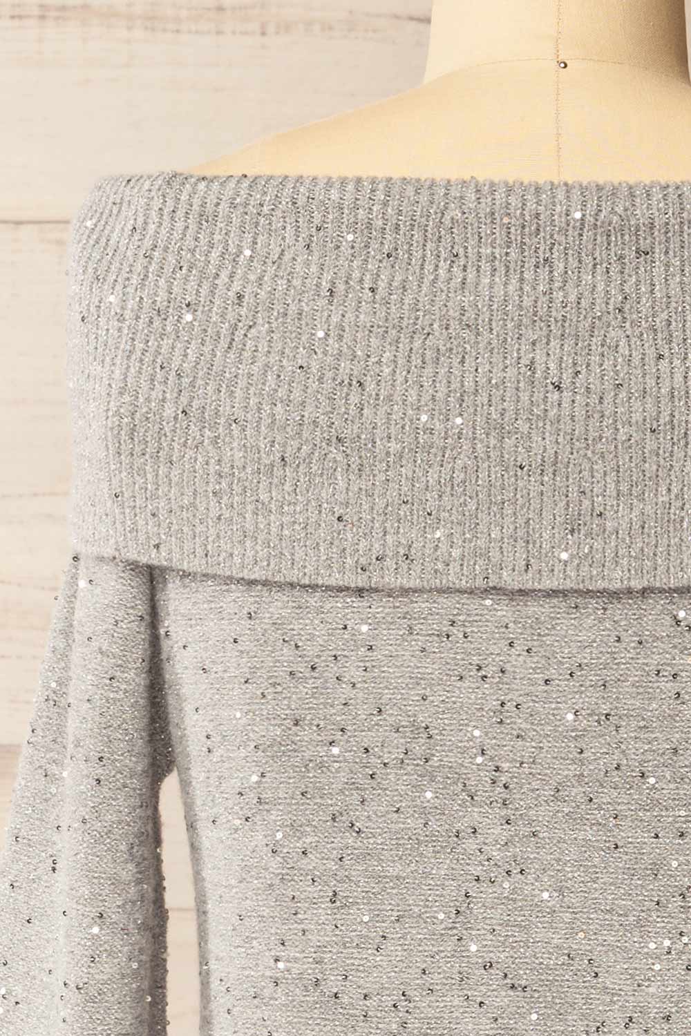 Thaloura Grey Off-Shoulder Sweater with Sequins | La petite garçonne back