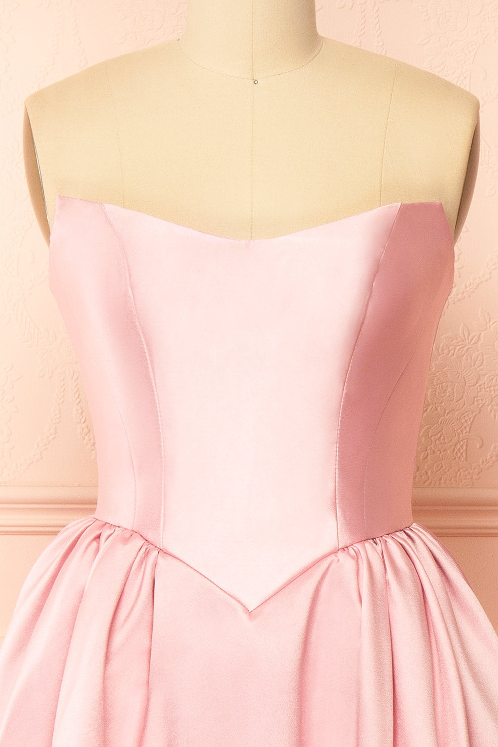 Thalya Blush Long Satin Dress with Fitted Bodice and Pockets | Boutique 1861 front 