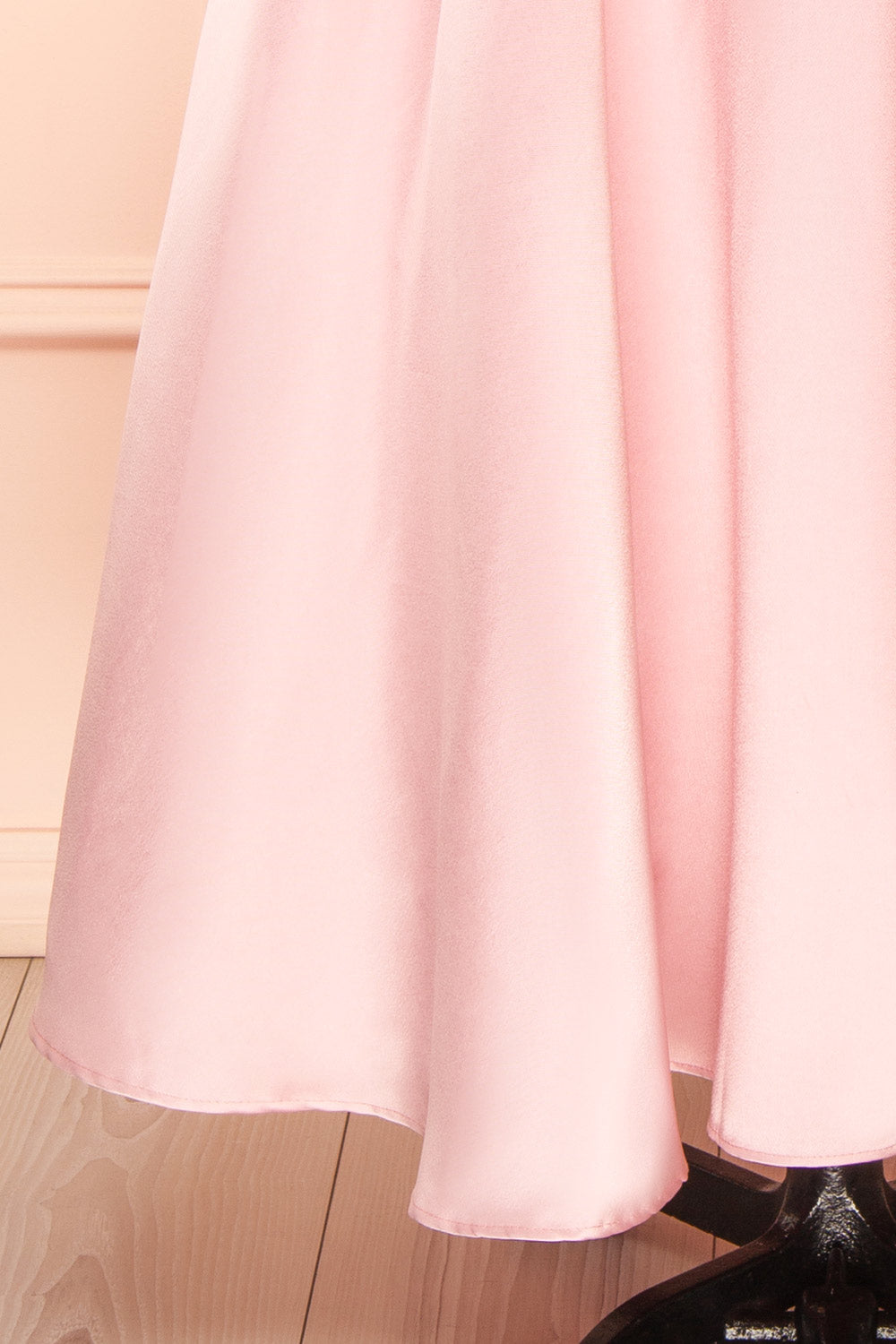 Thalya Blush Long Satin Dress with Fitted Bodice and Pockets | Boutique 1861 bottom 