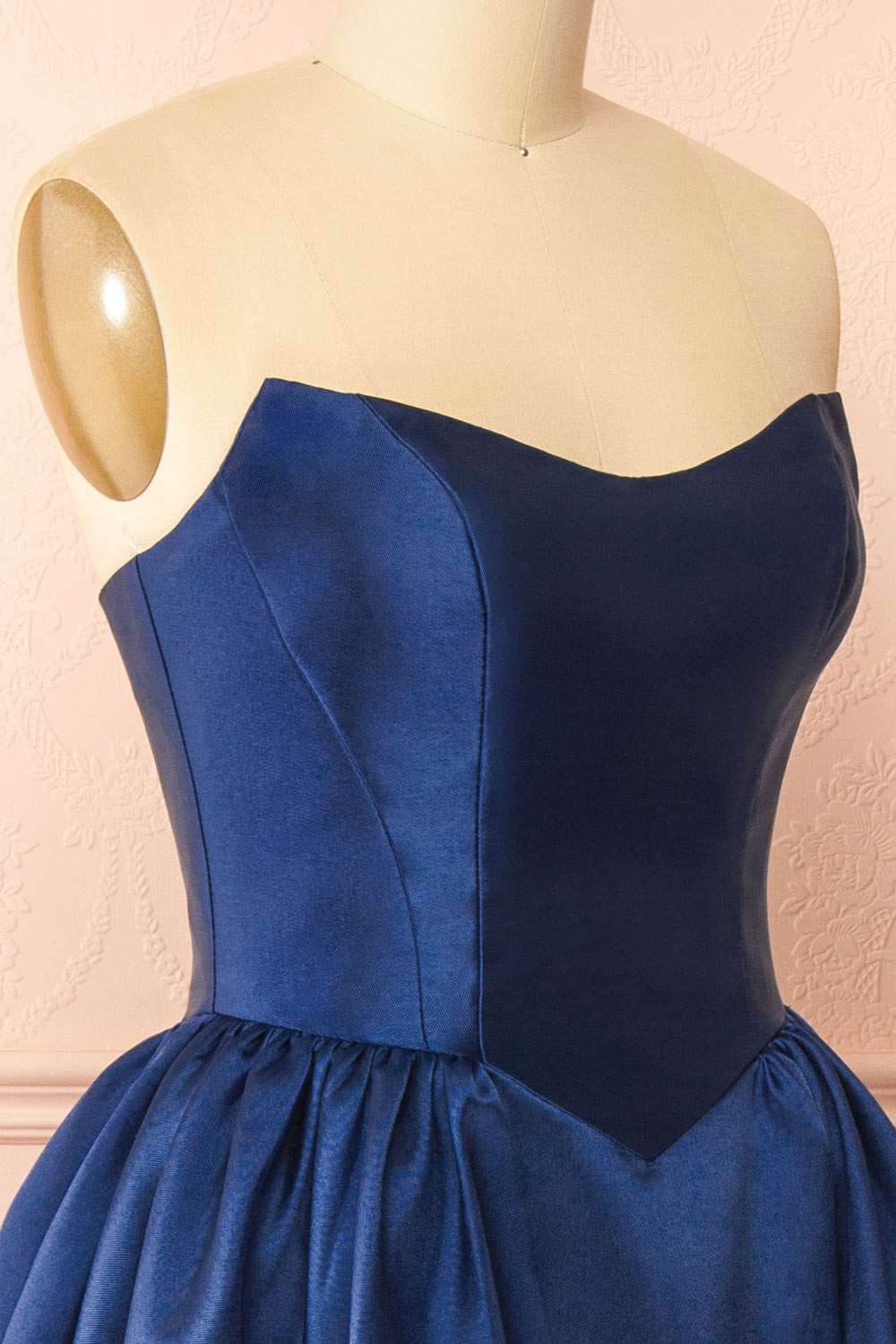 Thalya Navy Long Satin Dress with Fitted Bodice and Pockets | Boutique 1861 side