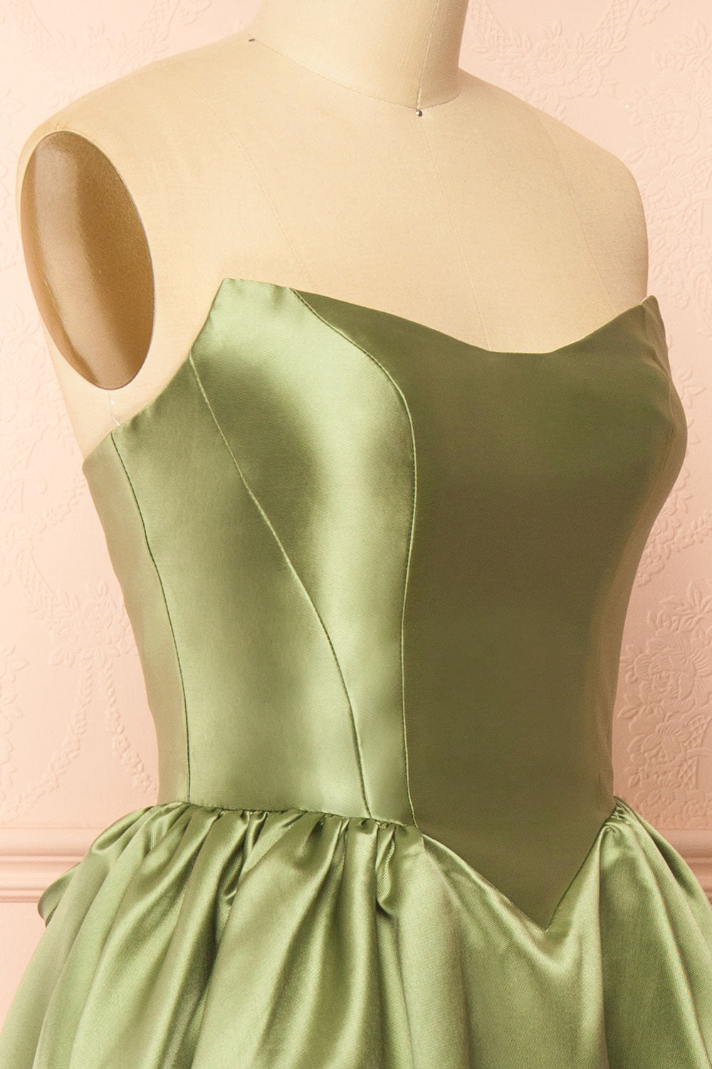 Thalya Sage Long Satin Dress with Fitted Bodice and Pockets | Boutique 1861 side