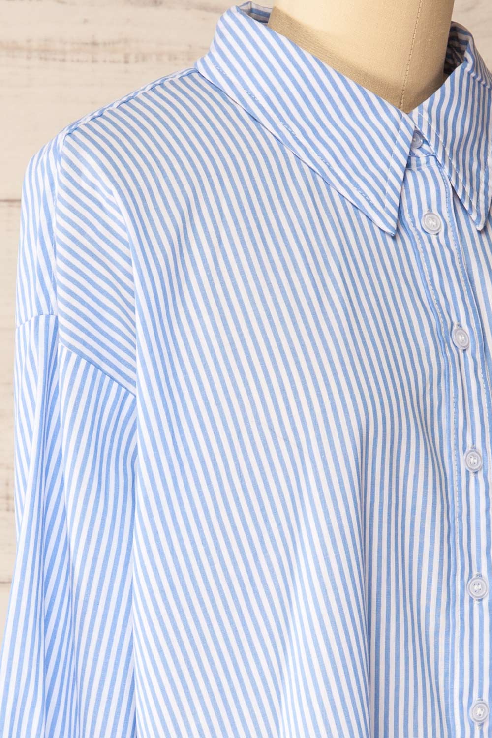 Thame Blue Striped Shirt with Floral Pocket | La petite garçonne side