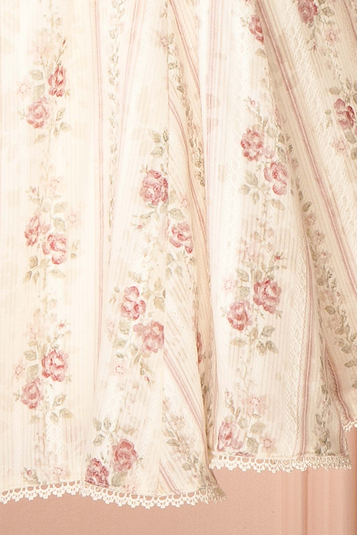 Close-up Theane Pink Floral Short Dress with Back Bow at la boutique 1861
