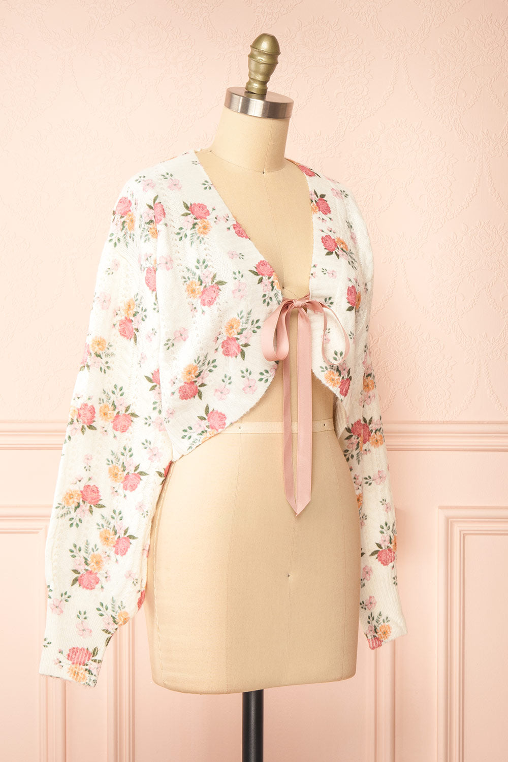 Thekia Ivory Cropped Floral Knit Cardigan | Boutique 1861 side view