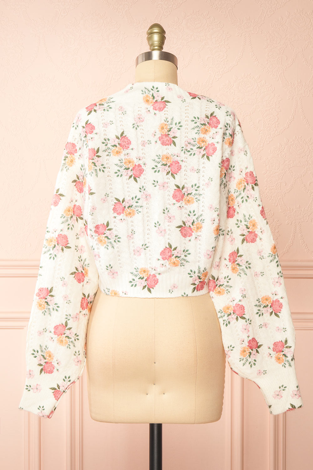 Thekia Ivory Cropped Floral Knit Cardigan | Boutique 1861 back view